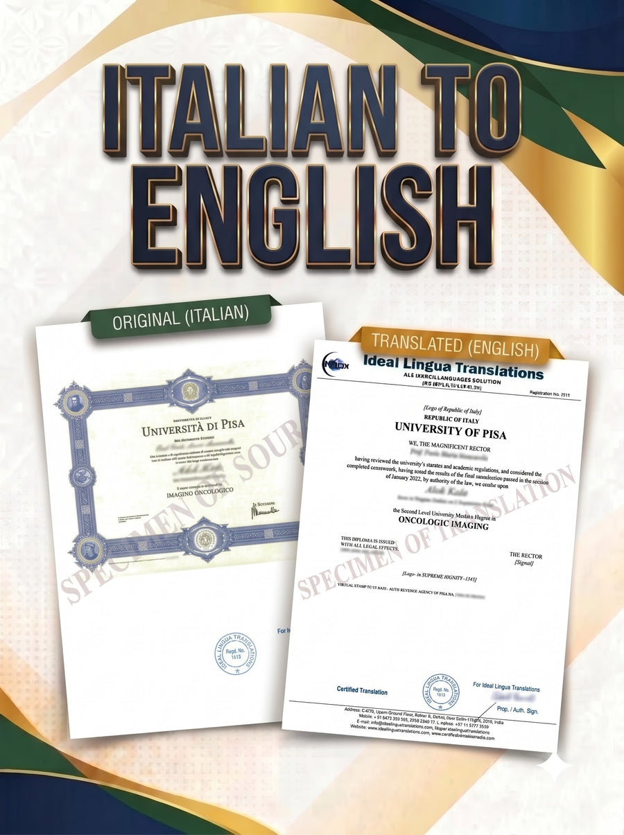 Italian to English Certified Translation of Degrees, Certificates & Other Legal Documents