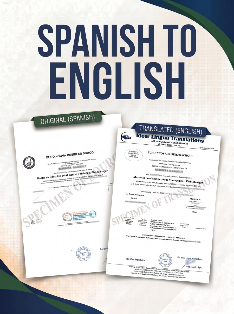 Spanish to English Certified Translation of Degrees, Certificates & Other Legal Documents