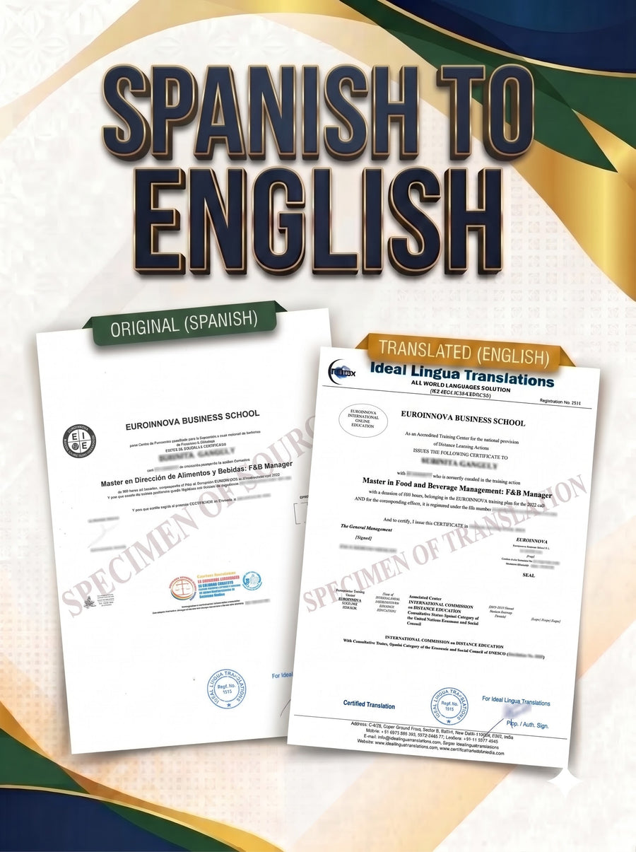 Spanish to English Certified Translation of Degrees, Certificates & Other Legal Documents