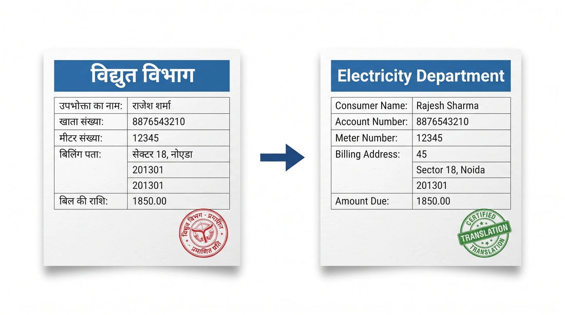 Electricity Bill Translation Rejected? Why Your Hindi Electricity Bill Can't Be Used for Proof of Address Abroad (And the Fix)