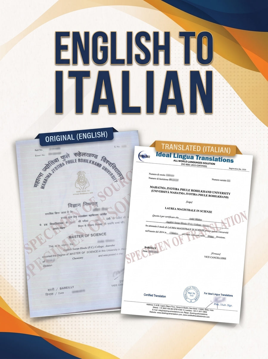 English to Italian Certified Translation of Degrees, Certificates & other Legal Documents