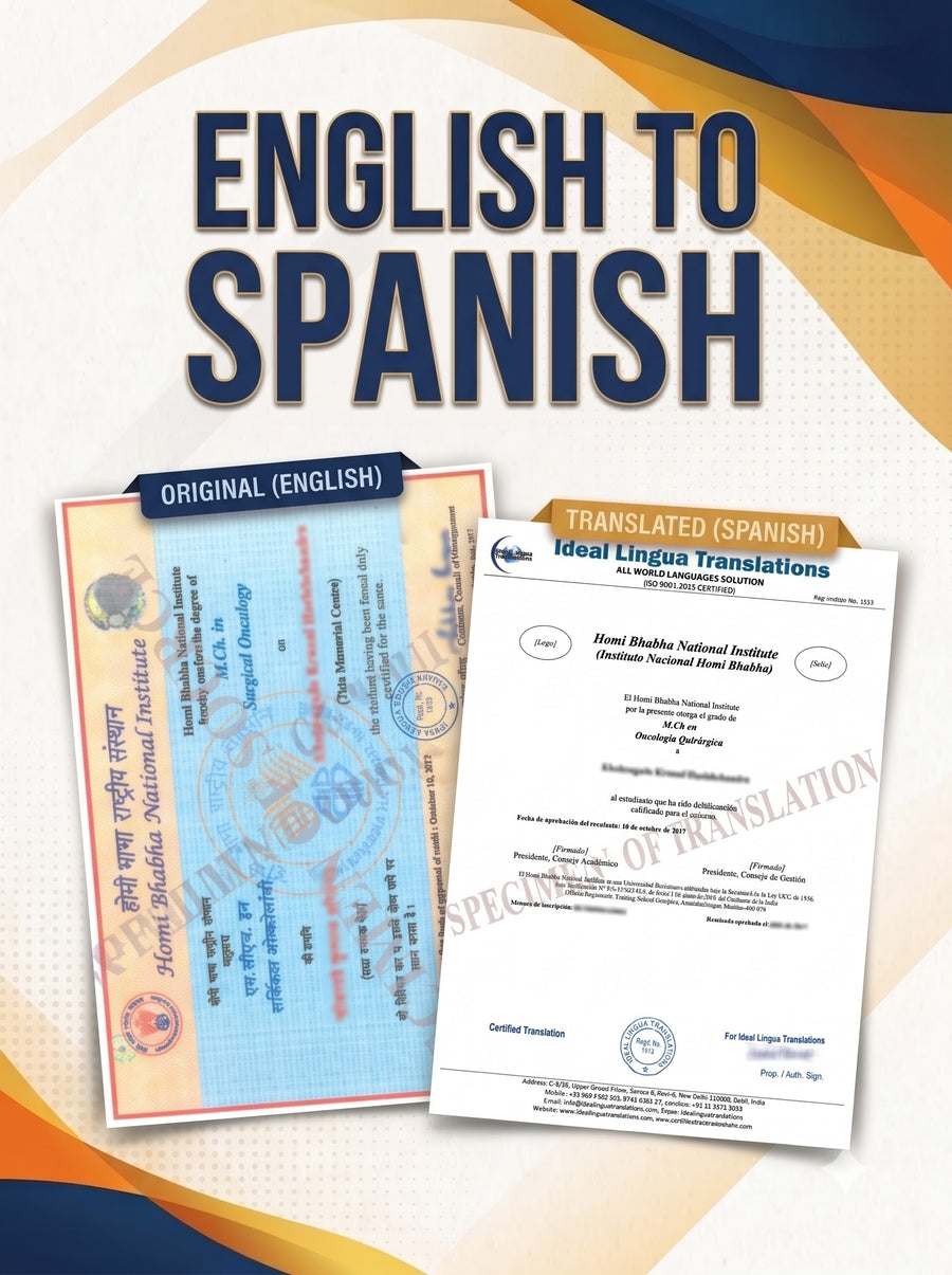 English to Spanish Certified Translation of Degrees, Certificates & other Legal Documents