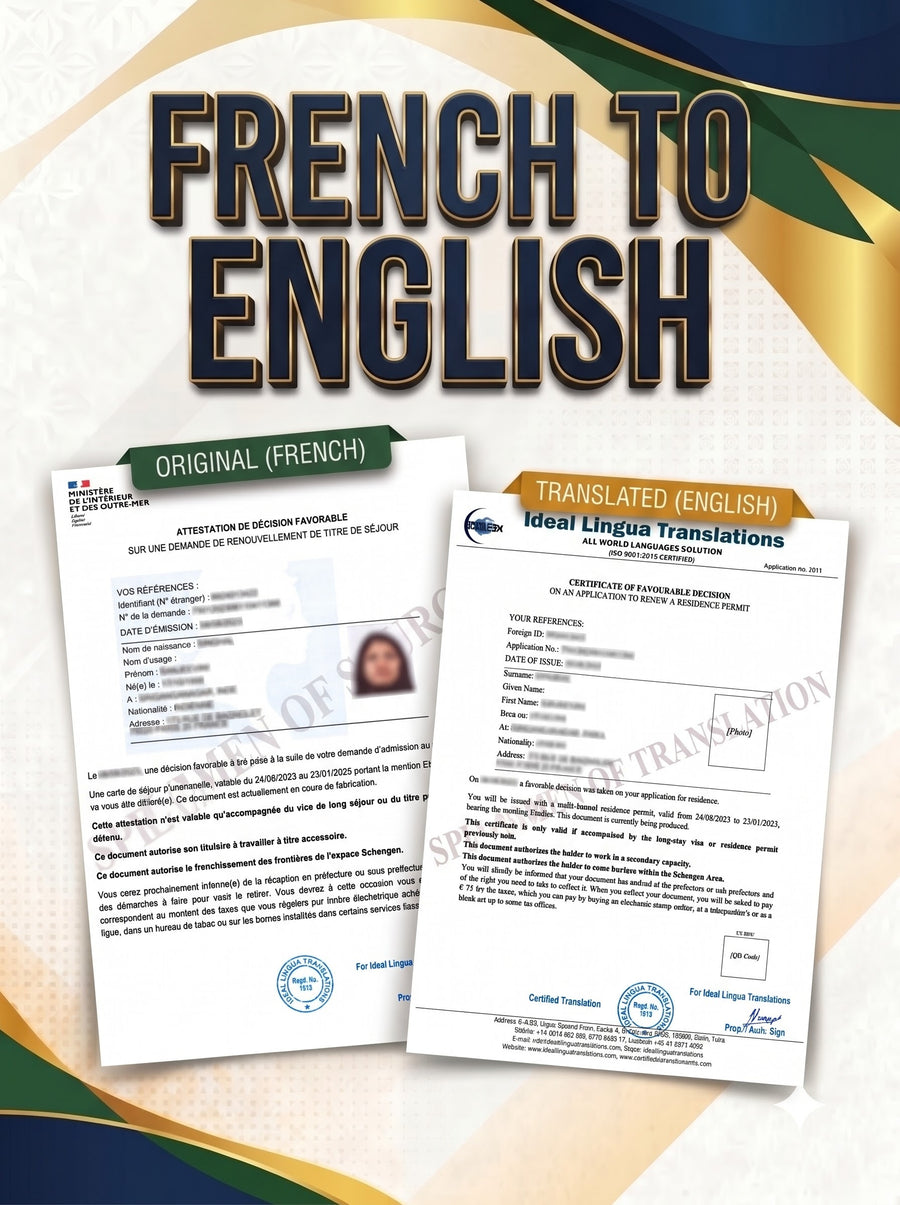 French to English Certified Translation of Degrees, Certificates & Other Legal Documents