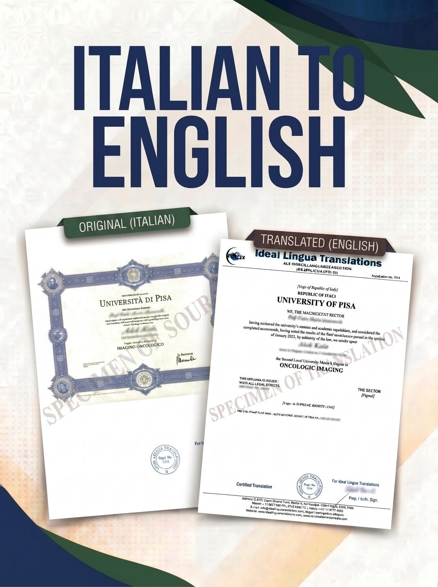 Italian to English Certified Translation of Degrees, Certificates & Other Legal Documents