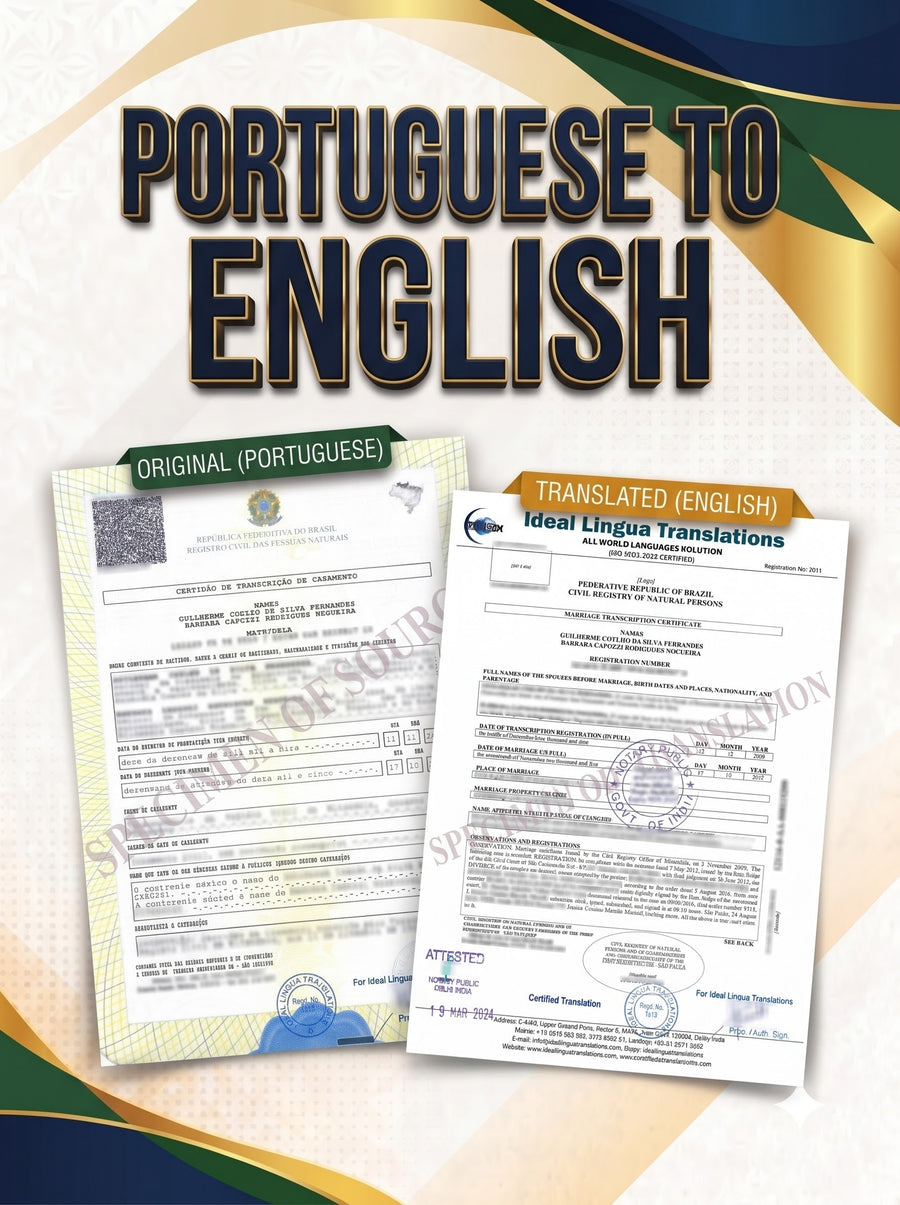 Portuguese to English Certified Translation of Degrees, Certificates & Other Legal Documents