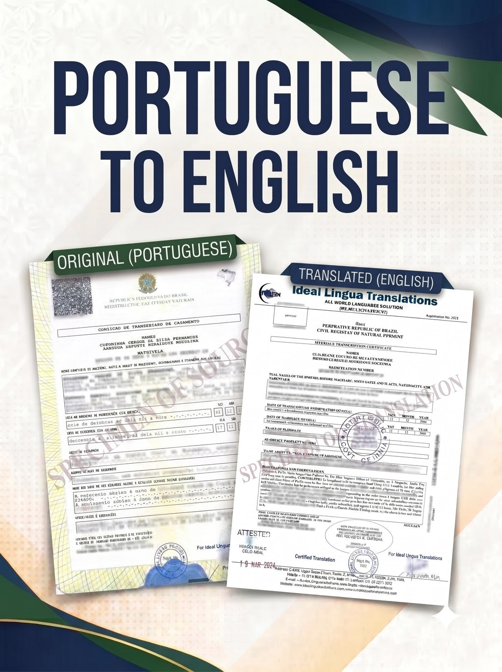 Portuguese to English Certified Translation of Degrees, Certificates & Other Legal Documents