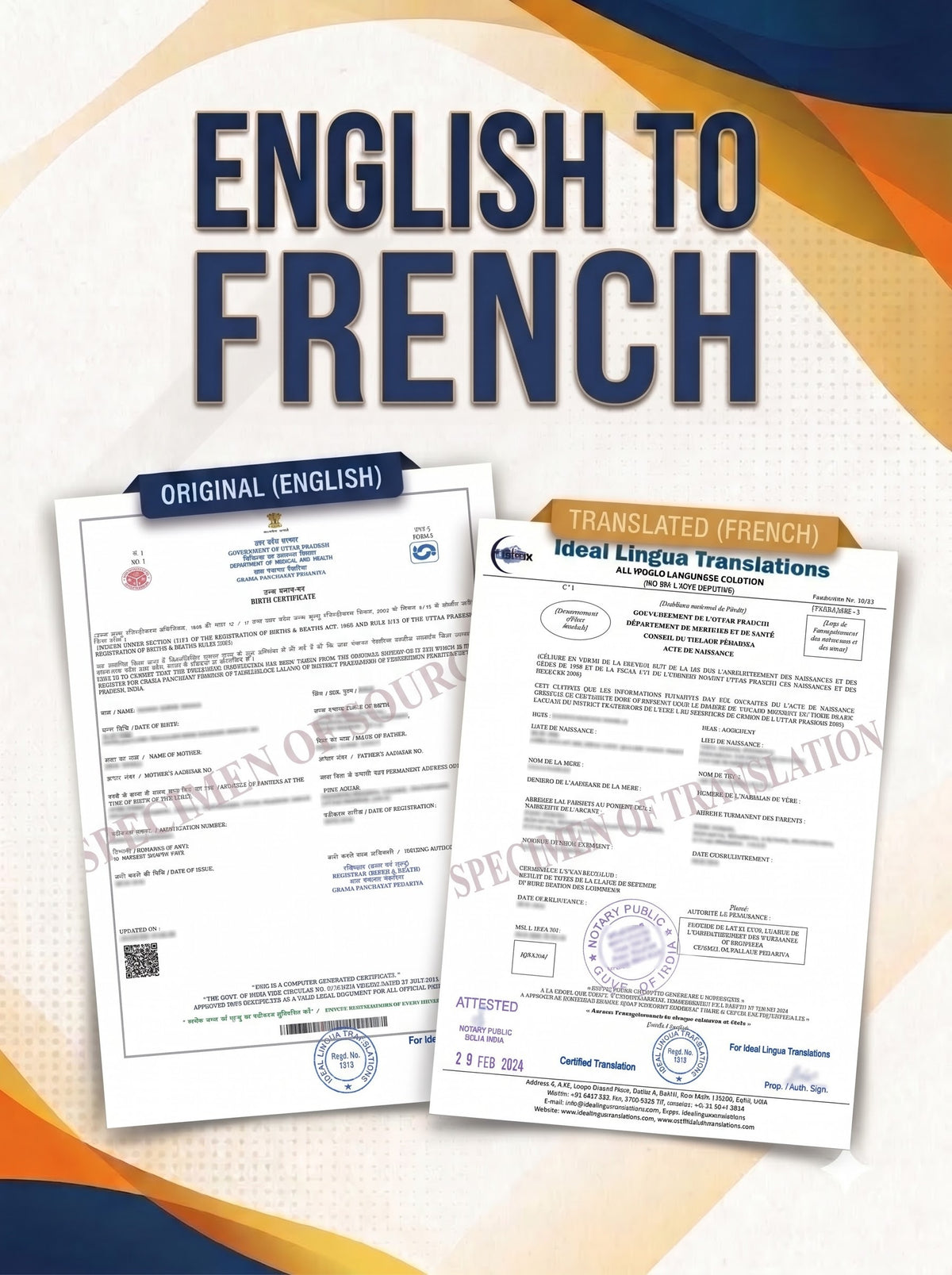 English to French Certified Translation of Degrees, Certificates & other Legal Documents