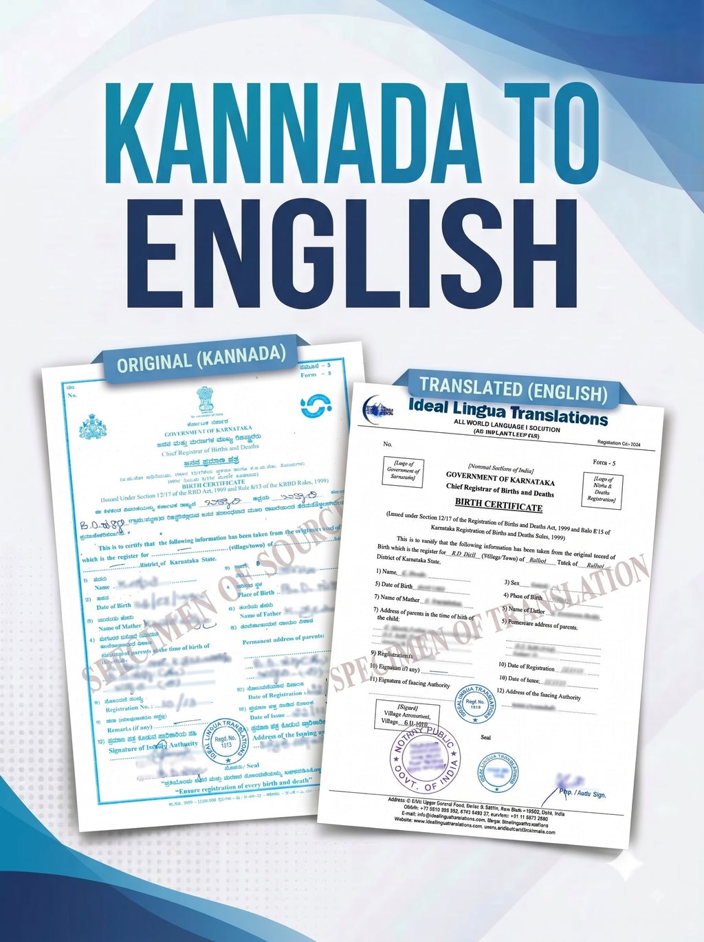Kanada to English Certified Translation of Birth Certificate, Marriage Certificate and other Documents