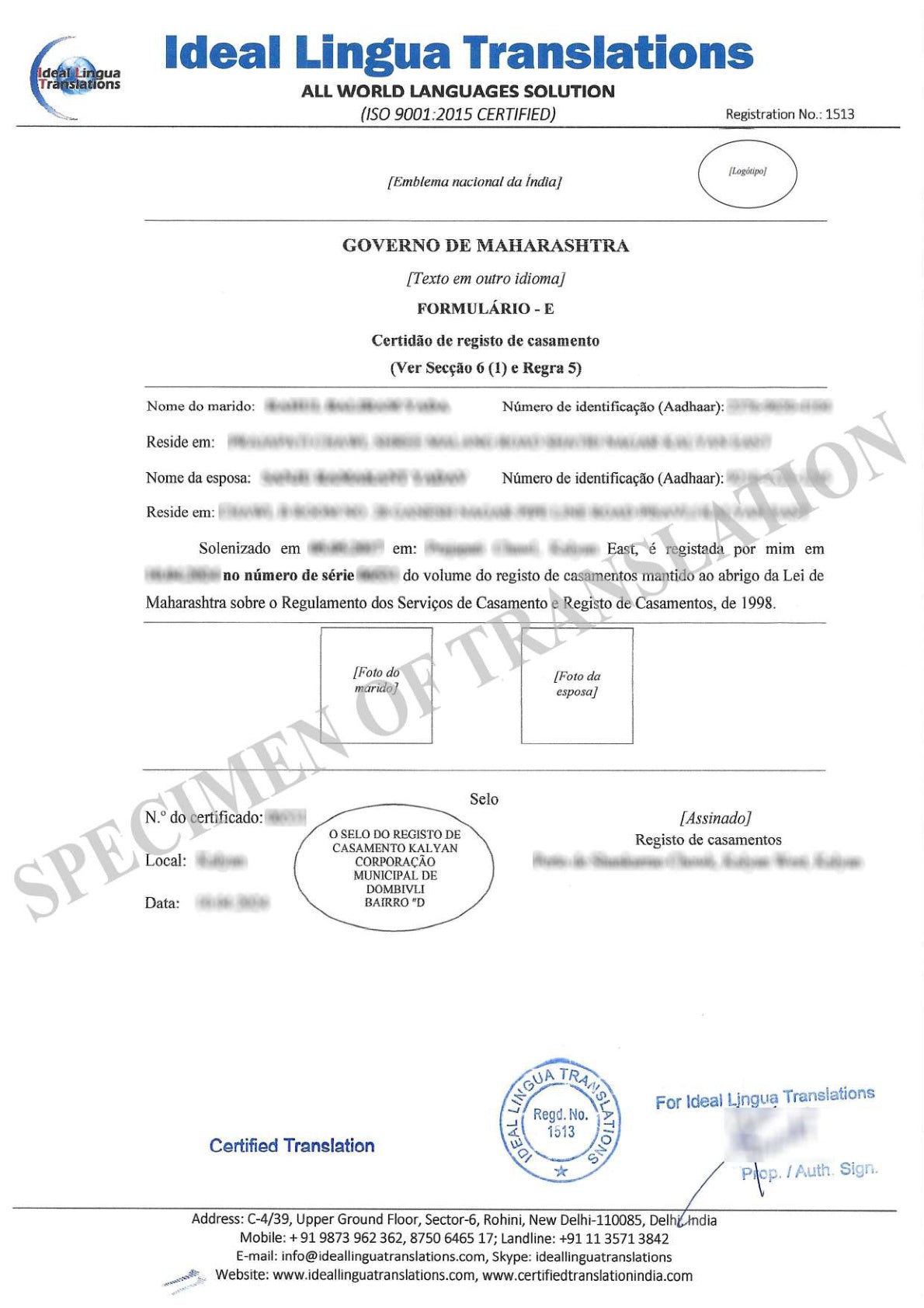 English to Portuguese Certified Translation of Degrees, Certificates & other Legal Documents