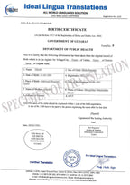 Gujrati to English Certified Translation of Birth Certificate, Marriage Certificate and other Documents