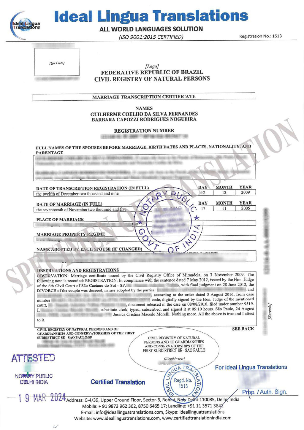 Portuguese to English Certified Translation of Degrees, Certificates & Other Legal Documents