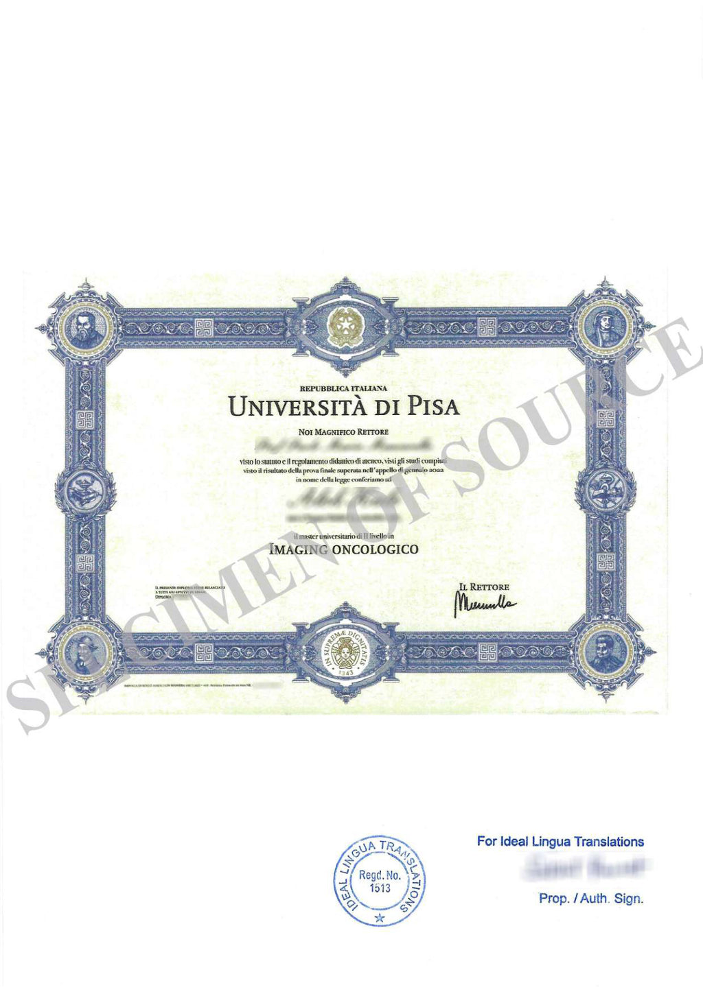 Italian to English Certified Translation of Degrees, Certificates & Other Legal Documents