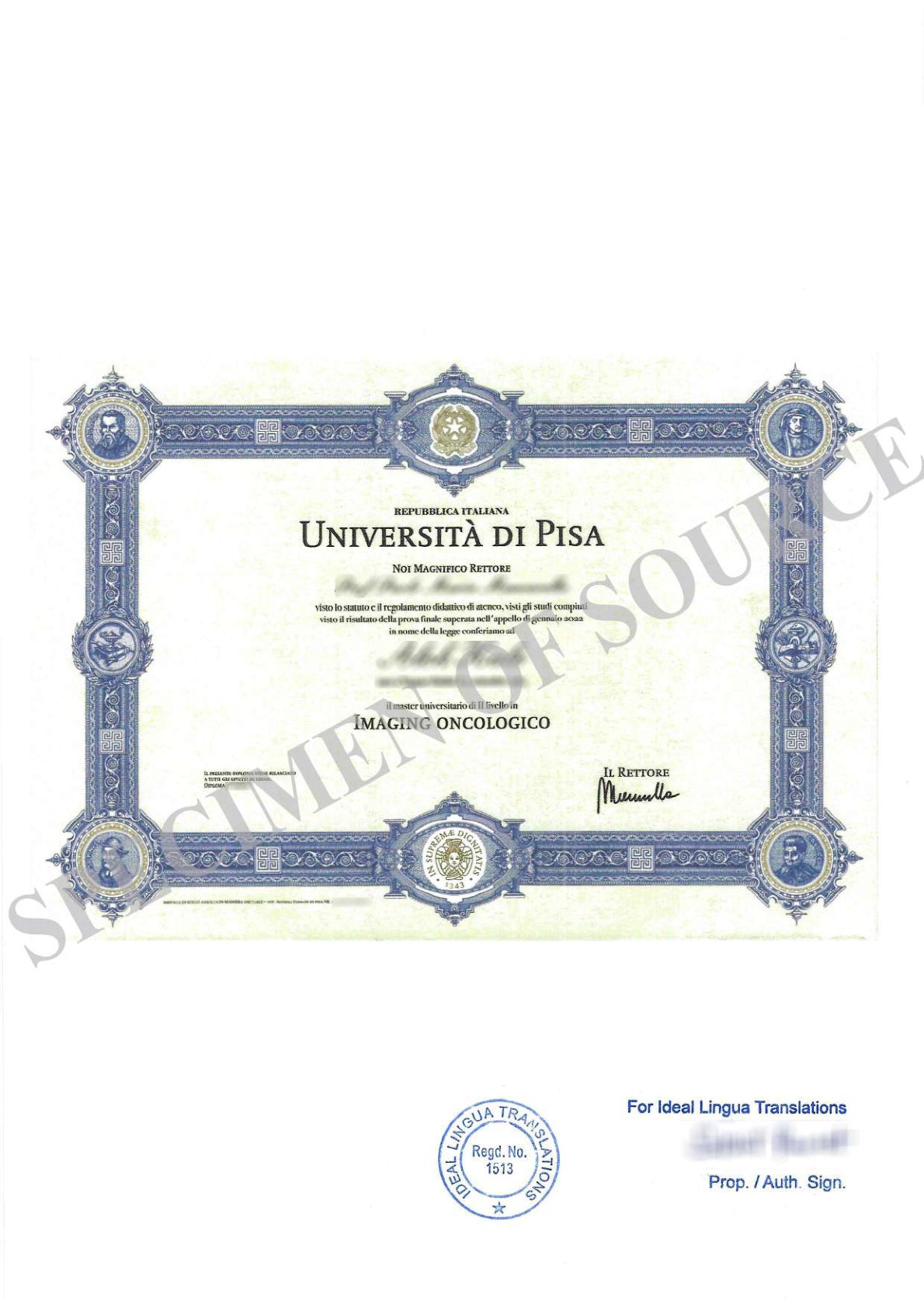 Italian to English Certified Translation of Degrees, Certificates & Other Legal Documents