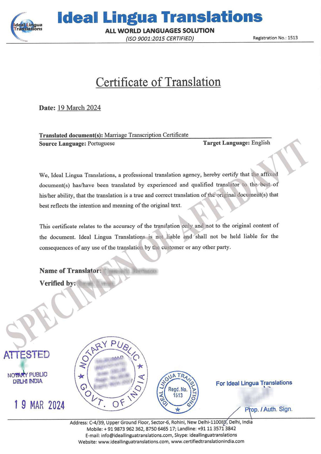 Portuguese to English Certified Translation of Degrees, Certificates & Other Legal Documents