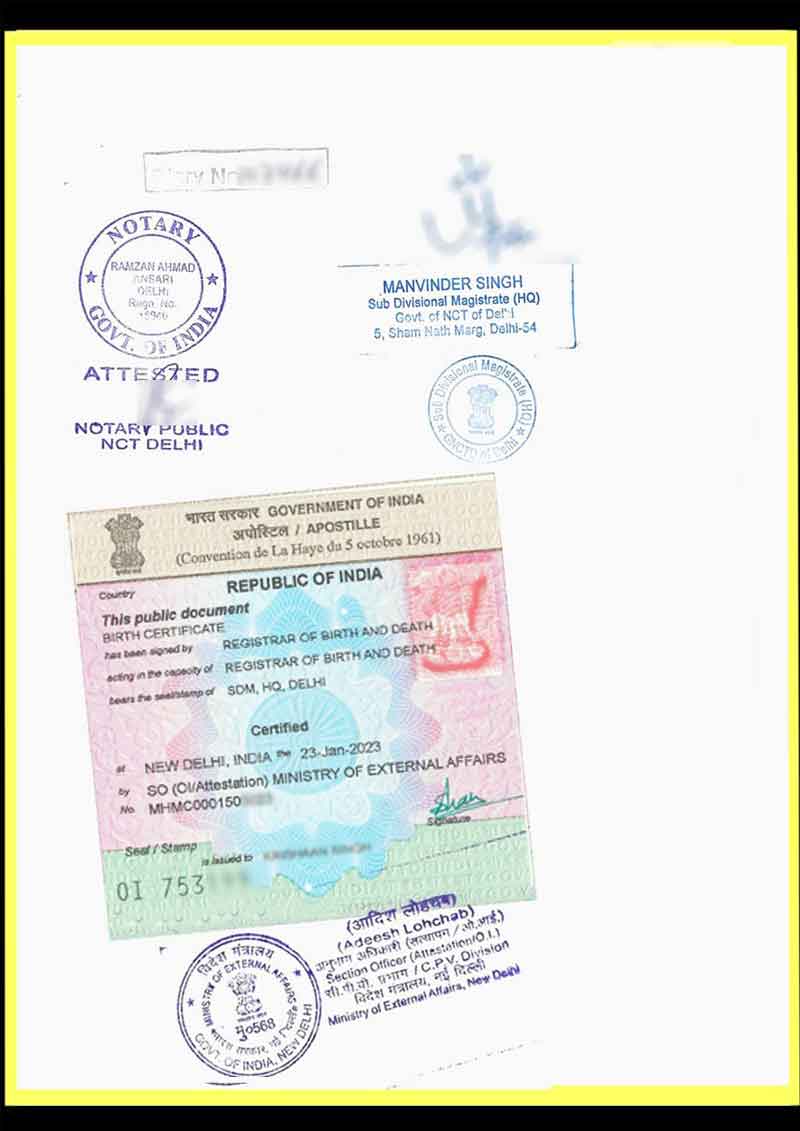 MEA Apostille (Legalisation) on Birth Certificate, Marriage Certificate, Degrees, PCC and other documents